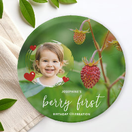 Plato De Papel Strawberry Berry First Birthday With Child’s Photo