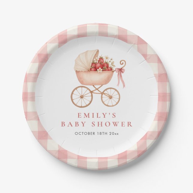 Plato De Papel Strawberry Berry Sweet Baby Shower (Anverso)