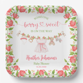 Plato De Papel Strawberry Berry Sweet Clothesline Baby Shower