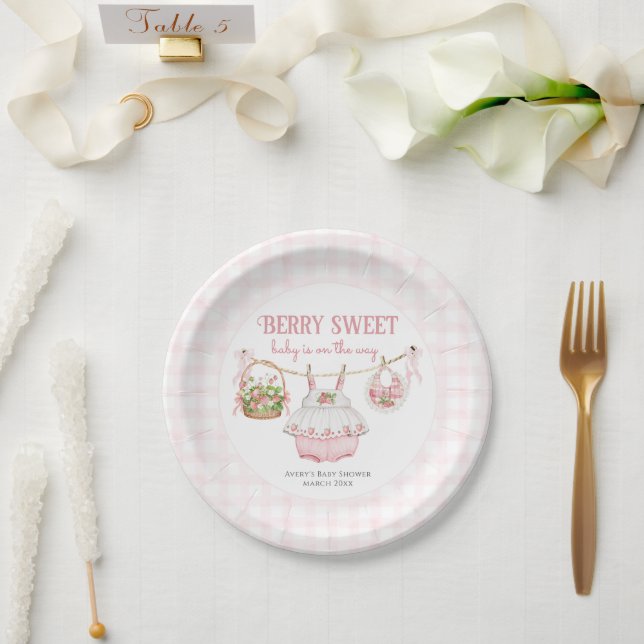 Plato De Papel Strawberry Berry Sweet Modern Baby Girl Shower (Boda)