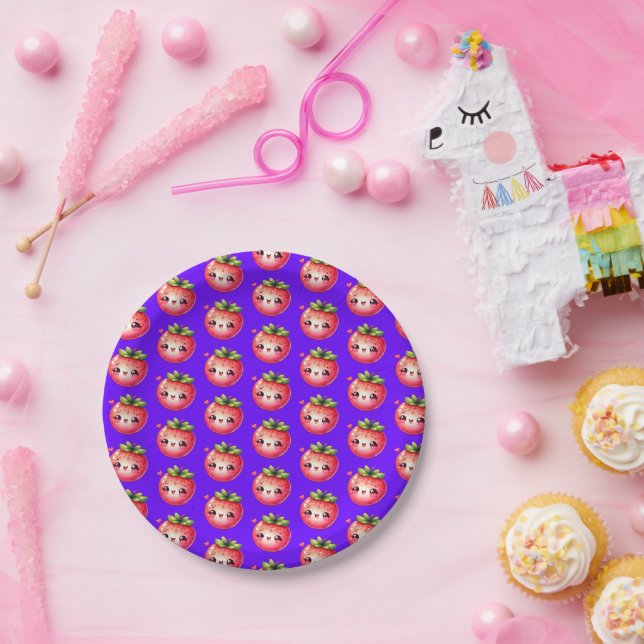 Plato De Papel Strawberry  Blue-magenta (Fiesta)