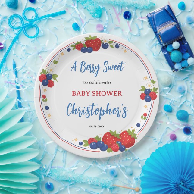 Plato De Papel Strawberry Blueberry Berry Sweet Baby Shower (Fiesta)