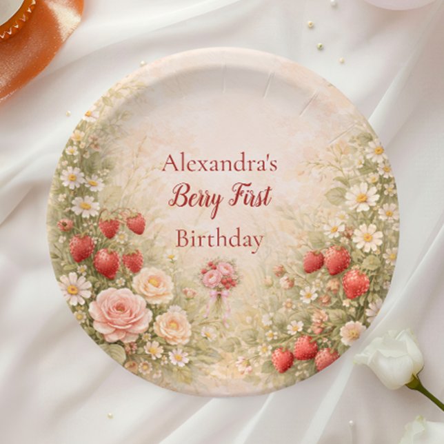 Plato De Papel Strawberry First Birthday Garden Party 1st Birthda (Subido por el creador)