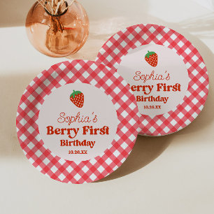 Plato De Papel Strawberry Red Pink Berry Primer Fiesta de cumplea