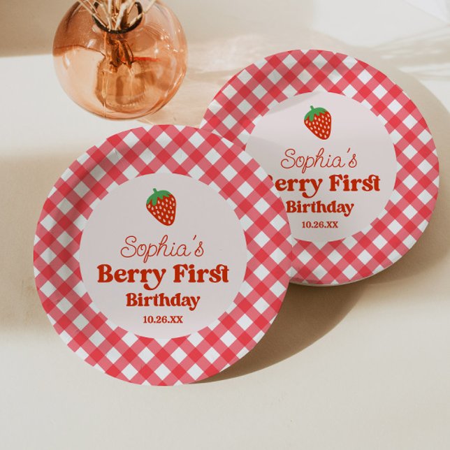 Plato De Papel Strawberry Red Pink Berry Primer Fiesta de cumplea (Subido por el creador)