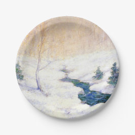 Plato De Papel Stream en un paisaje invernal de nieve (arte Navid