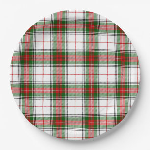 Plato De Papel Stuart / Stewart tartan blanco rojo platillo verde
