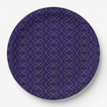 Stylish Gold Geometric Box Design Dark Blue Round