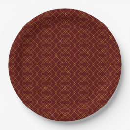 Plato De Papel Stylish Gold Geometric Box Design Maroon Round