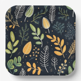 Plato De Papel Stylish Green and Yellow Foliage Pattern 