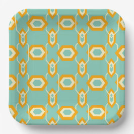 Plato De Papel Stylized geometric pattern in bold orange hexagon