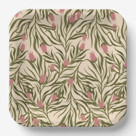 Plato De Papel Stylized pink bell-shaped floral pattern