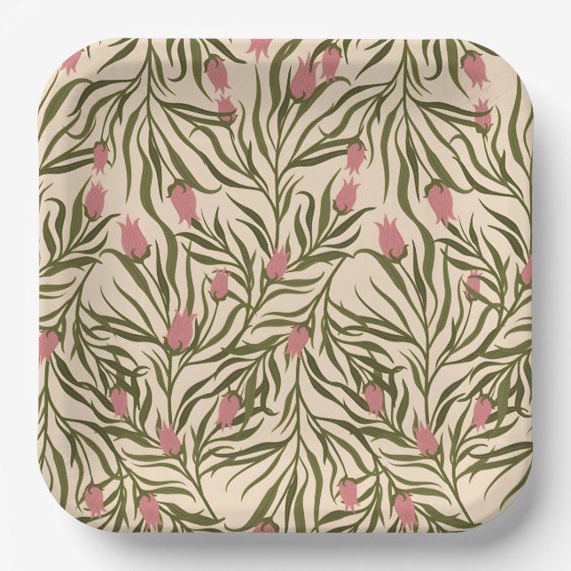 Plato De Papel Stylized pink bell-shaped floral pattern (Anverso)
