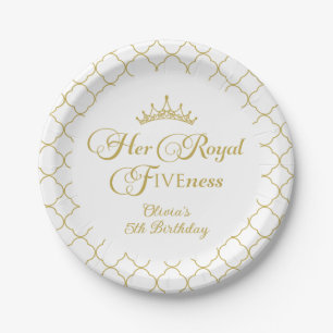 Plato De Papel Su Alteza Real Quinto Cumpleaños Princesa Dorada 5
