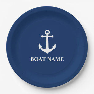 Plato De Papel Su nombre de barco azul de la Marina Náutica Vint