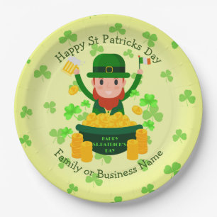 Plato De Papel Su Nombre Mensaje St Patricks Day Leprechaun Gold
