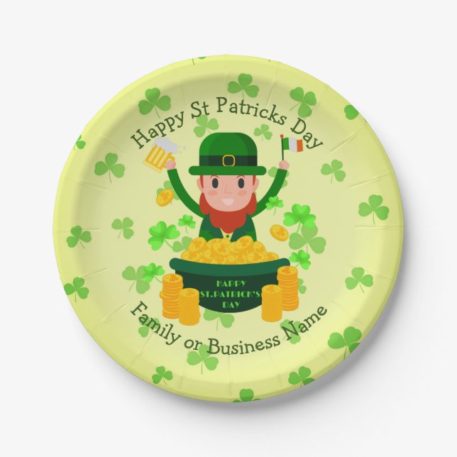 Plato De Papel Su Nombre Mensaje St Patricks Day Leprechaun Gold (Anverso)