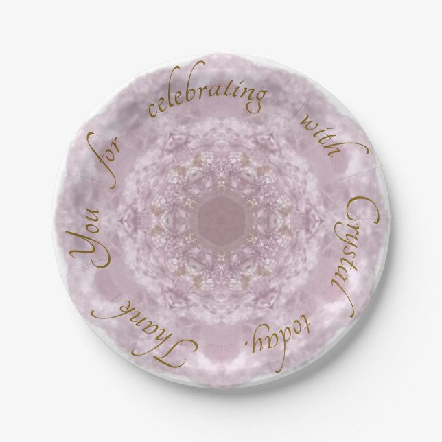 Plato De Papel Su nombre Personalizado Crystal Message Rosa Quart (Anverso)