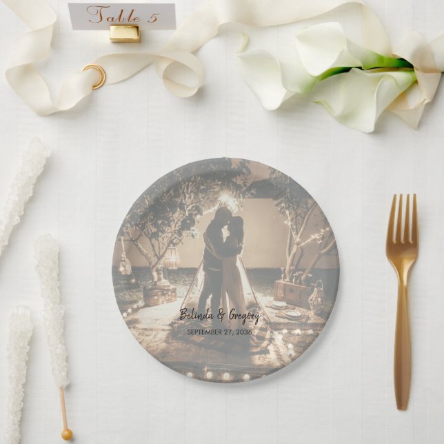 Plato De Papel Su propio Boda de Fotos Faded (Boda)
