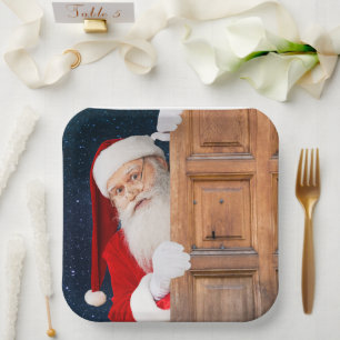 Plato De Papel Su Santa Feliz Navidad Nombre