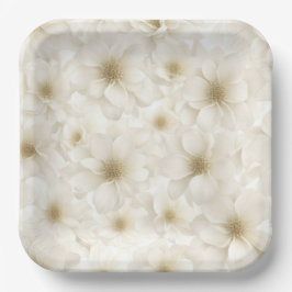 Plato De Papel Suave Floral Abstracto de Marfil