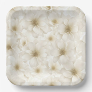 Plato De Papel Suave Floral Abstracto de Marfil