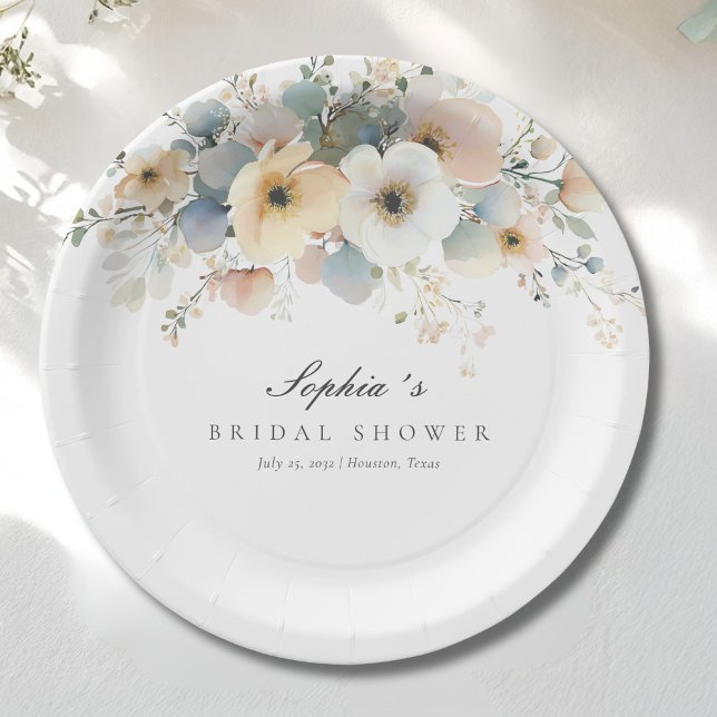 Plato De Papel Suave florecimiento Elegante ducha de novia (Soft Bloom Elegant Bridal Shower Paper Plates)