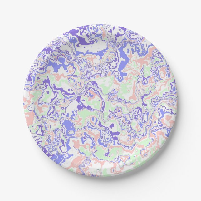 Plato De Papel Suave Pastel Funky Boho Retro Abstracto Mármol (Anverso)