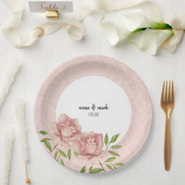 Plato De Papel Suave Rosas de Encaje de Acuarela Violeta Rubor