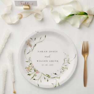 Plato De Papel Suave Rubor Meadow Watercolor Floral Wreath Boda