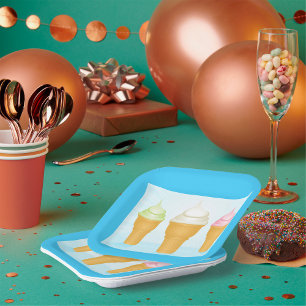 Plato De Papel Suave Sirve Helado Crema Cones Divertido postre de