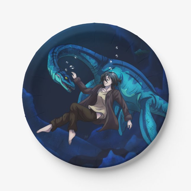 Plato De Papel Subacuático con un Plesiosaurio (Anverso)