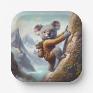 Plato De Papel Subiendo montañas con koala