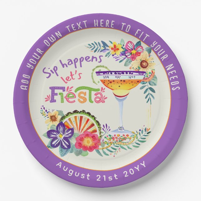 Plato De Papel ¡Sucede un Sorbo! Let's FIESTA Personalizado (Anverso)