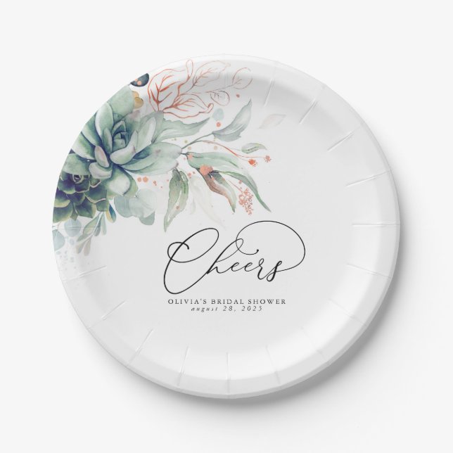 Plato De Papel Suculenta vegetación de oro rosa Elegante y modern (Anverso)