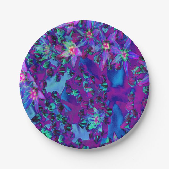 Plato De Papel Suculentas flores de sedición en Verde azulado, ma (Anverso)