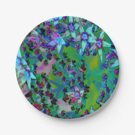 Plato De Papel Suculentas flores de sedum en Aqua, púrpura y azul