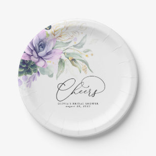 Plato De Papel Suculentas Verde Dorado Elegante Moderno Cheers Pa