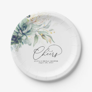 Plato De Papel Suculentas Verde Dorado Elegante Moderno Salud