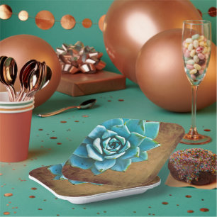 Plato De Papel Suculento acuarela Rustic Brown