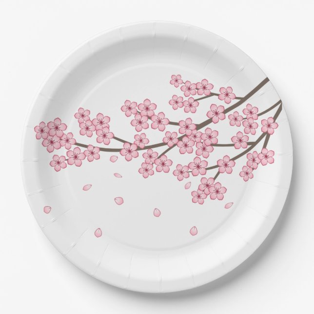 Plato De Papel Sucursal japonesa de cerezo Sakura (Anverso)