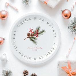 Plato De Papel Sucursal moderna de pino y Navidades familiares de