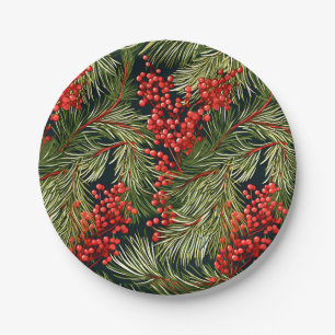 Plato De Papel Sucursales botánicas y bayas de navidades