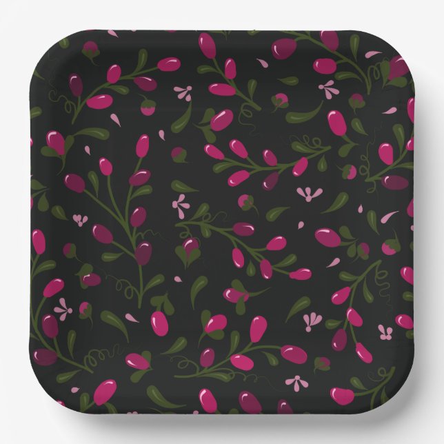 Plato De Papel Sucursales de bonito Purple Berries (Anverso)