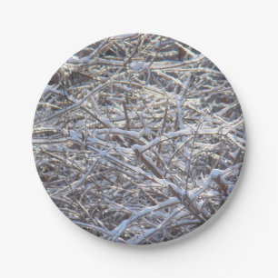 Plato De Papel Sucursales de hielo con nieve en invierno