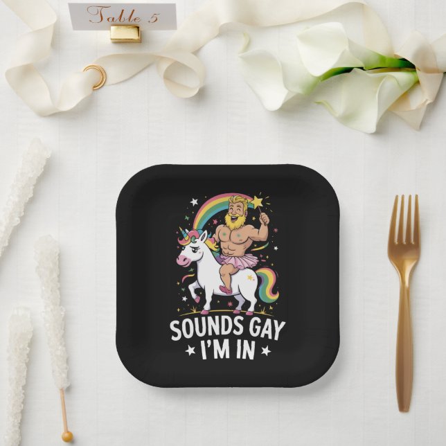 Plato De Papel Suena Gay Estoy Dentro  (Boda)