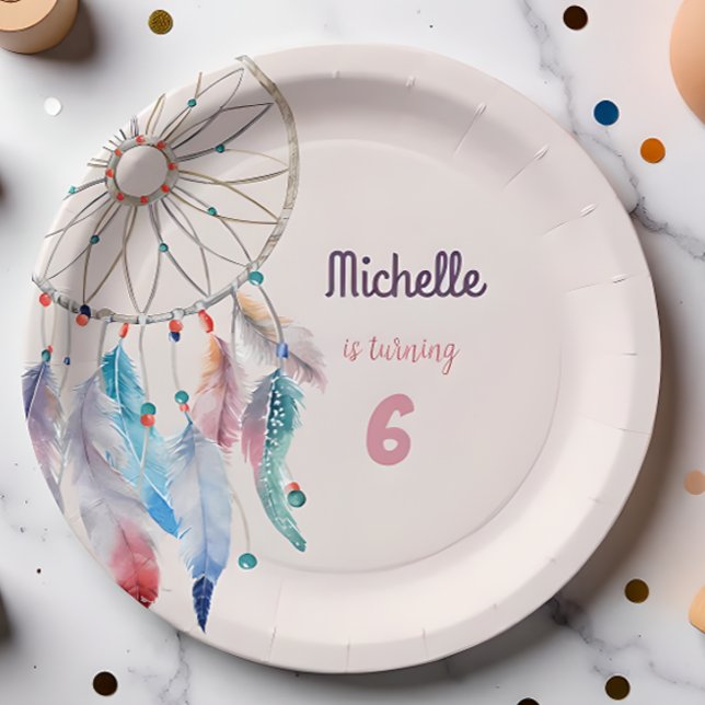 Plato De Papel Sueña Grande Cumpleaños Boho Cazador de Sueños (Subido por el creador)
