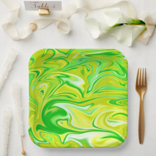 Plato De Papel "Sueño Minty: Los suaves remolinos de mármol verde