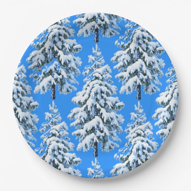 Plato De Papel Sueños de árbol helado Bosque nevado (Anverso)