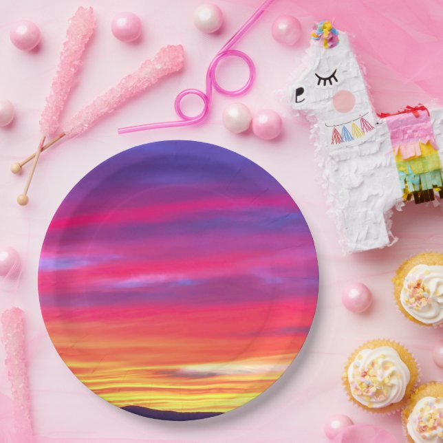 Plato De Papel Sueños de atardecer: vibrantes (Fiesta)